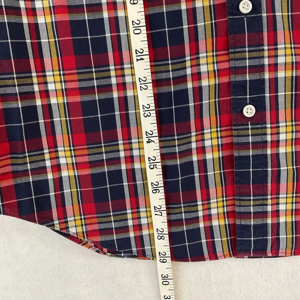 J Crew Re-Imagined Plaid Shirt Men’s M Blue‎ Red Flex Washed Classic Button Down